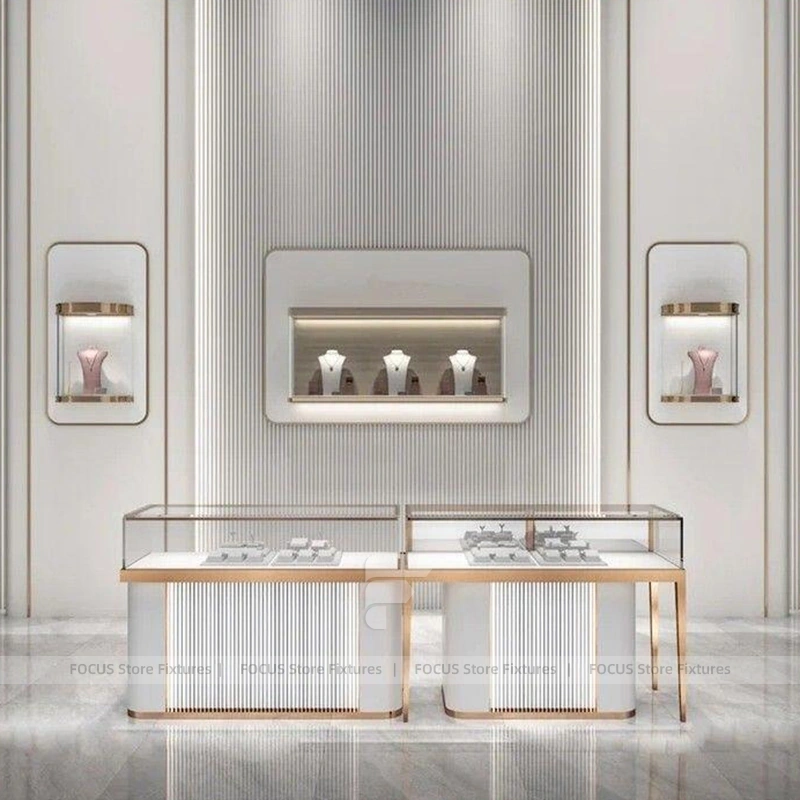Elegant Beige Jewelry Boutique Island Showcase Set