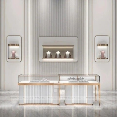 Elegant Beige Jewelry Boutique Island Showcase Set
