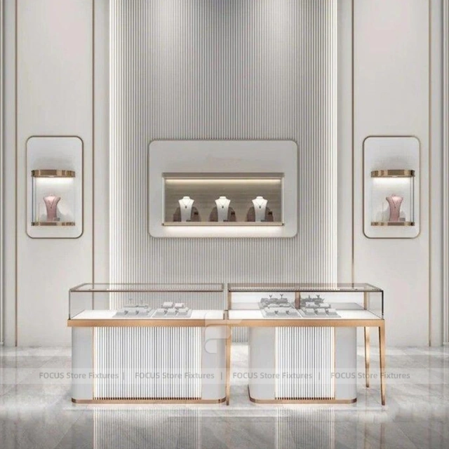 Elegant Beige Jewelry Boutique Island Showcase Set