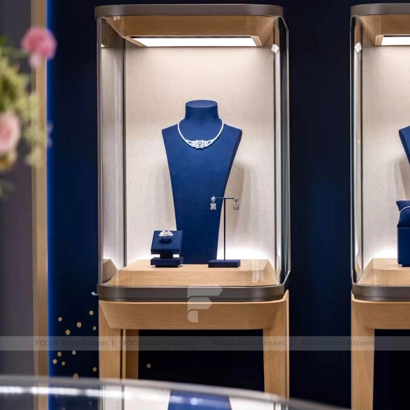 Elegant Walnut Jewelry Island Showcase Set