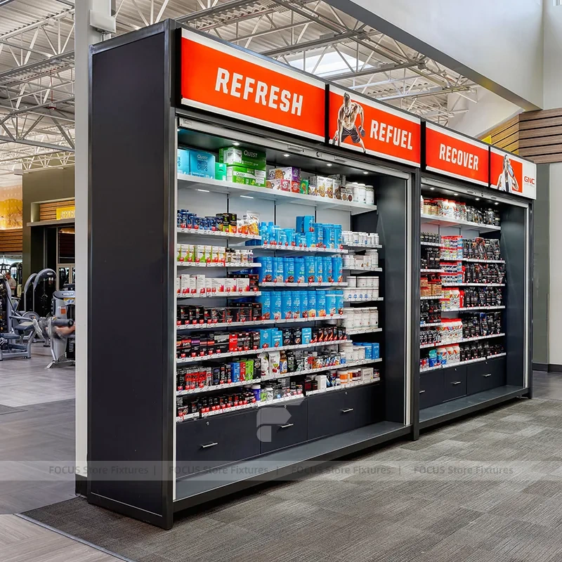 Gym Refreshment Wall Shelving Display
