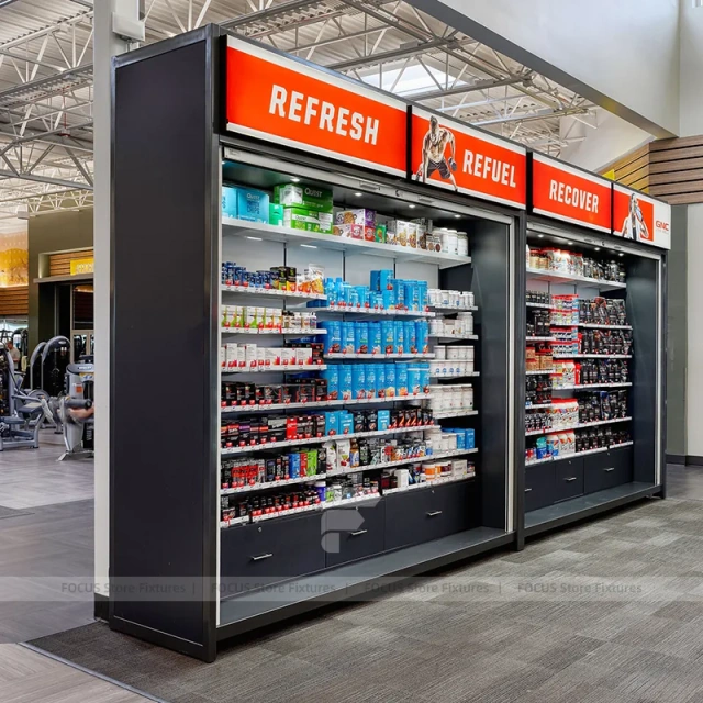 Gym Refreshment Wall Shelving Display
