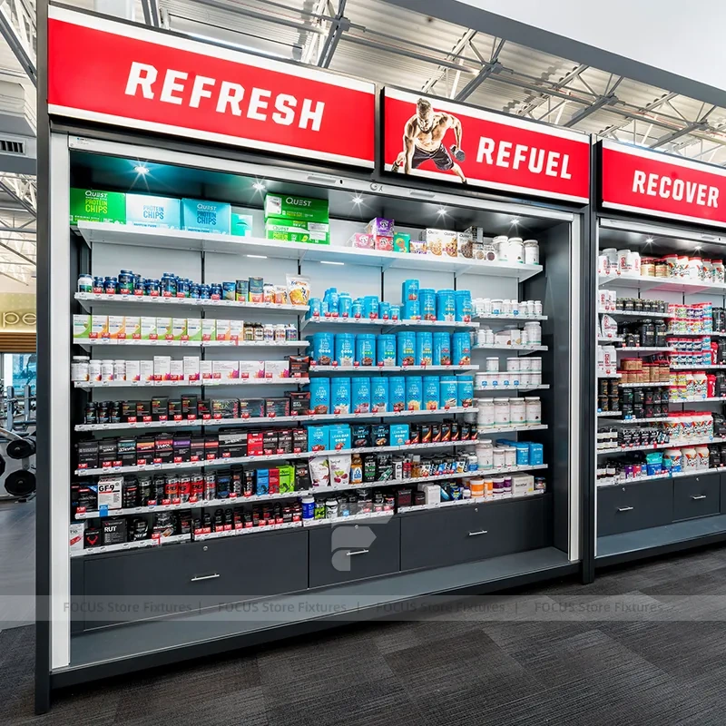 Gym Refreshment Wall Shelving Display