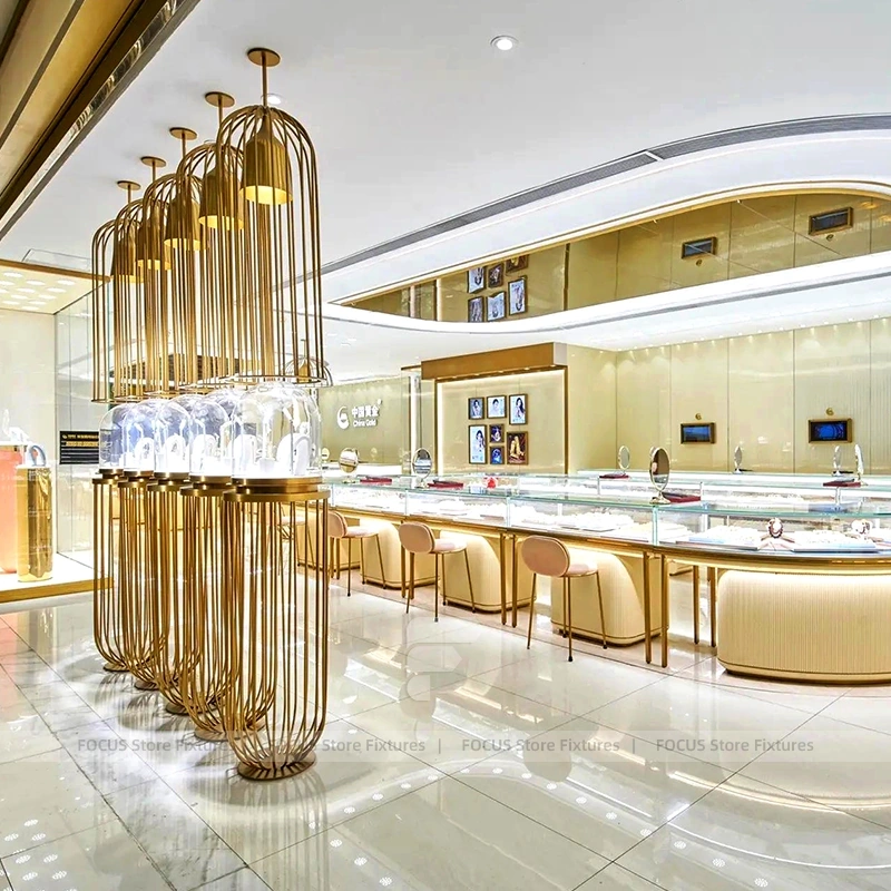 Luxury Beige Jewelry Fluted Reception Desk