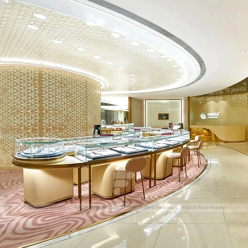Luxury Beige Jewelry Fluted Reception Desk