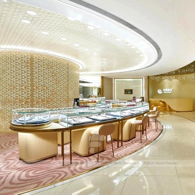 Luxury Beige Jewelry Fluted Reception Desk