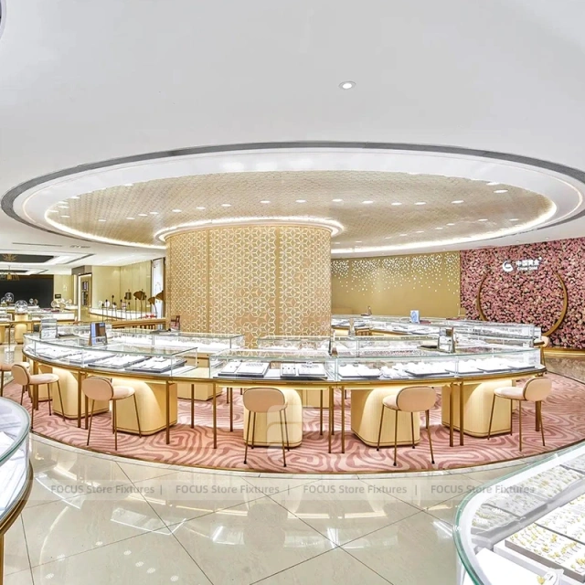 Luxury Beige Jewelry Fluted Reception Desk