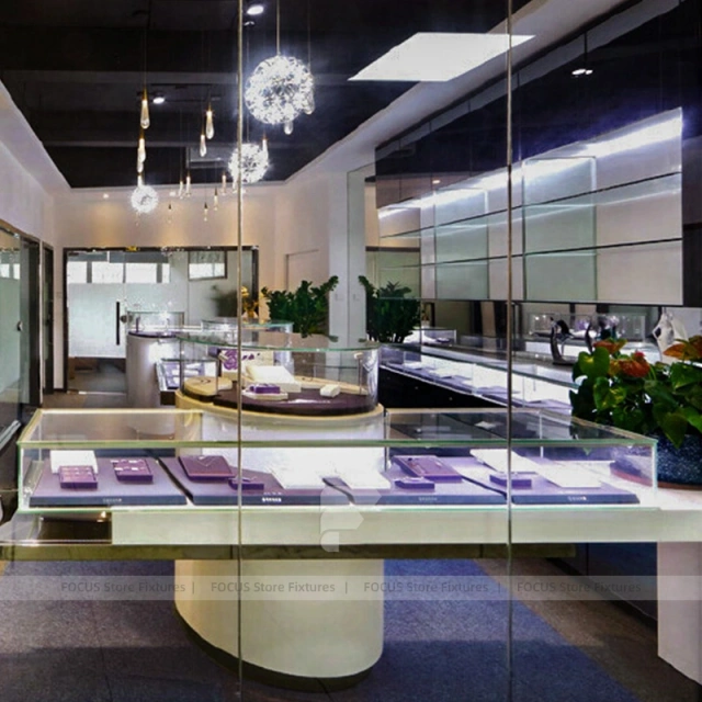 Luxury Fluted Wood Jewelry Reception Desk