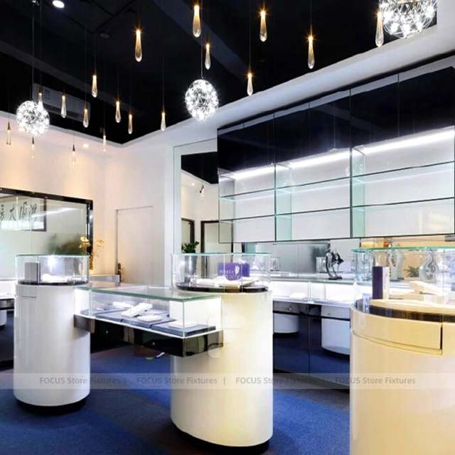Luxury Fluted Wood Jewelry Reception Desk