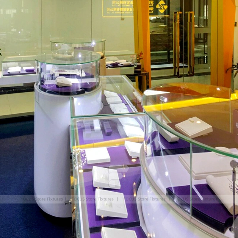 Luxury Fluted Wood Jewelry Reception Desk