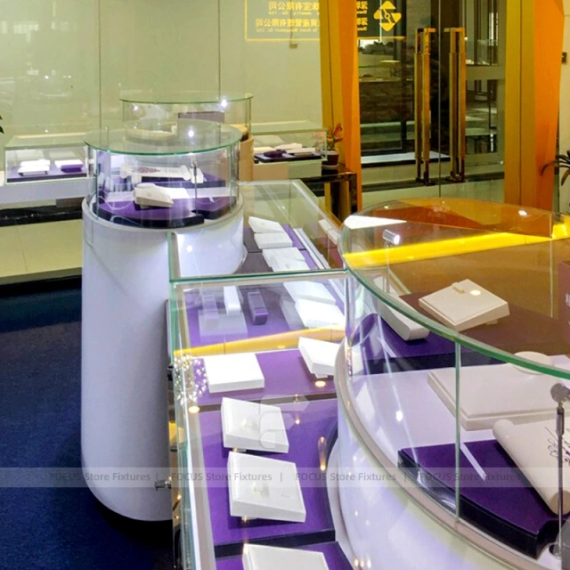 Luxury Fluted Wood Jewelry Reception Desk