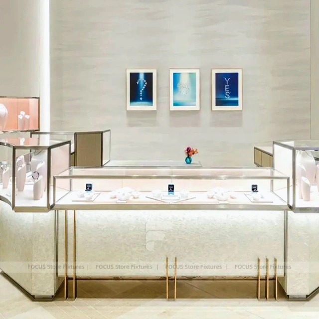 Modern Cream Jewelry Display Table Showcase