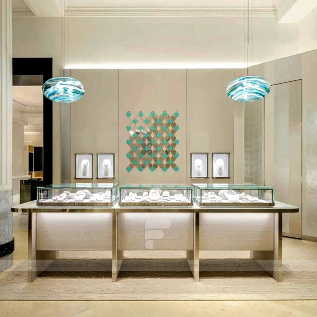 Modern Cream Jewelry Display Table Showcase