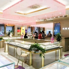 Modern Fluted Wood Jewelry Showcase Counter Set