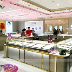 Modern Fluted Wood Jewelry Showcase Counter Set