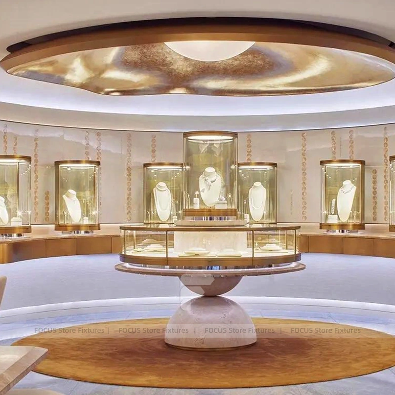 Modern Walnut Jewelry Display Showcase Set