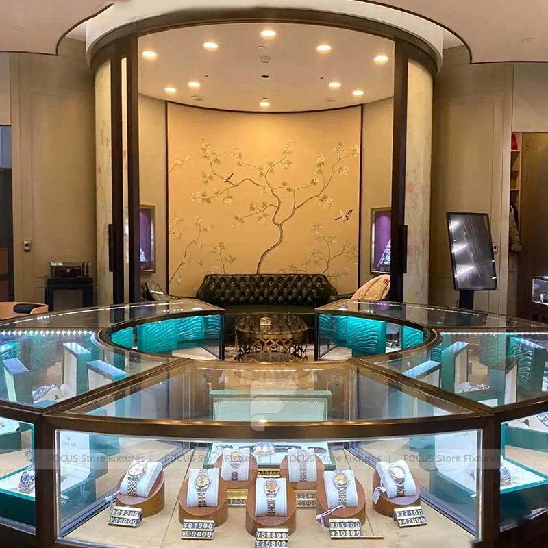 Modern Walnut Jewelry Display Showcase Set