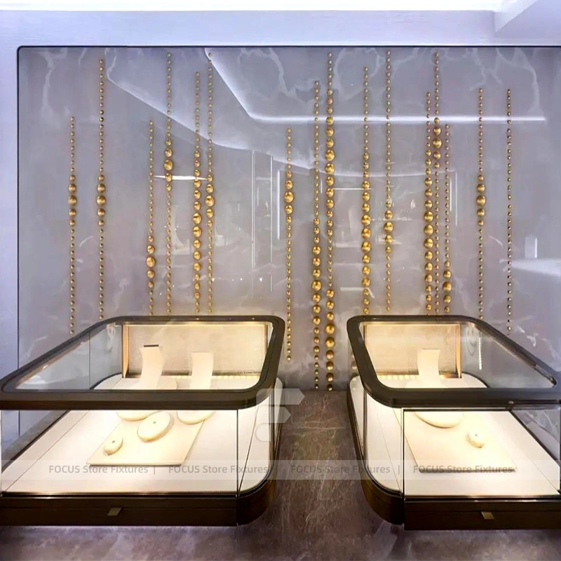 Modern Walnut Jewelry Display Showcase Set