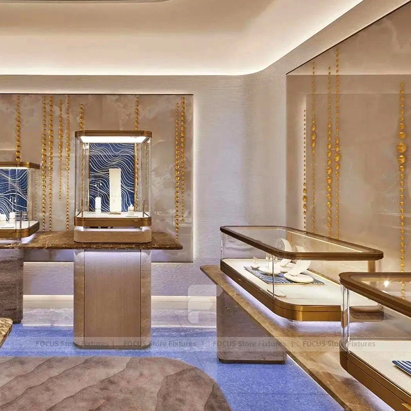 Modern Walnut Jewelry Display Showcase Set