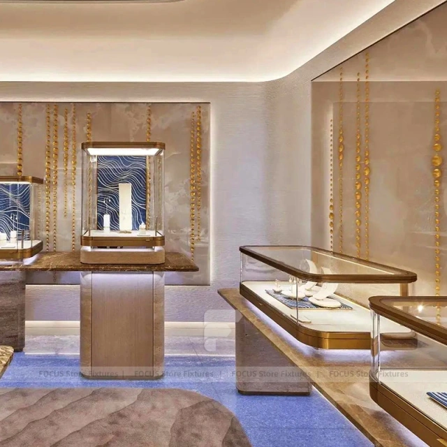 Modern Walnut Jewelry Display Showcase Set