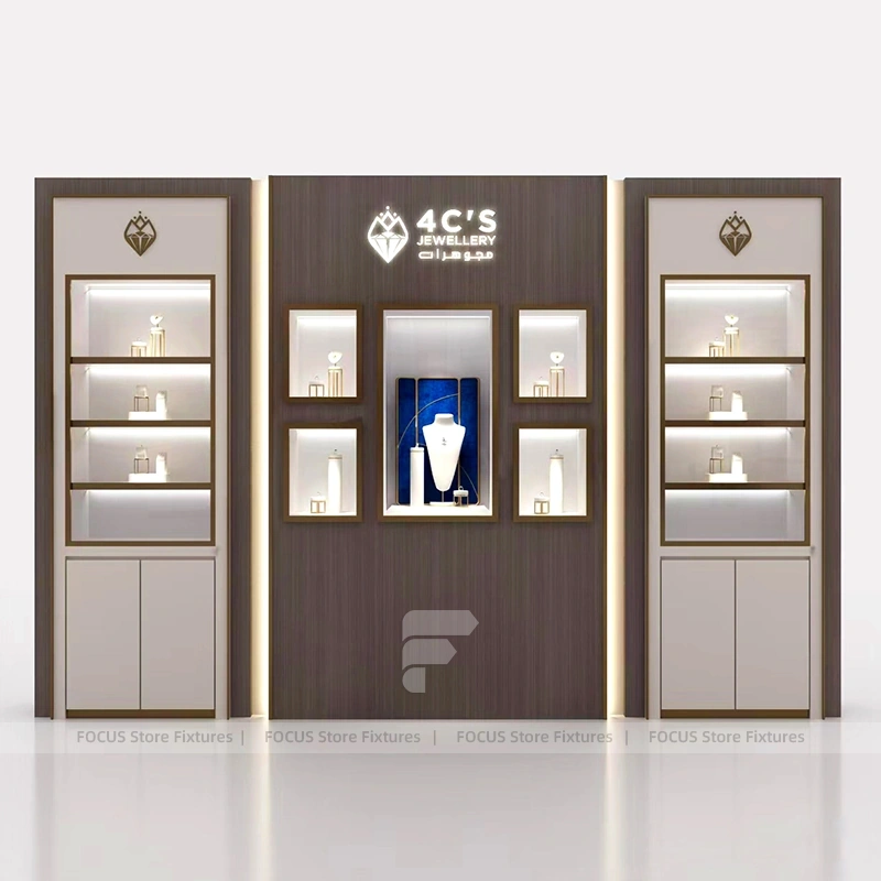 Premium Beige Jewelry Showcase Cabinet Set