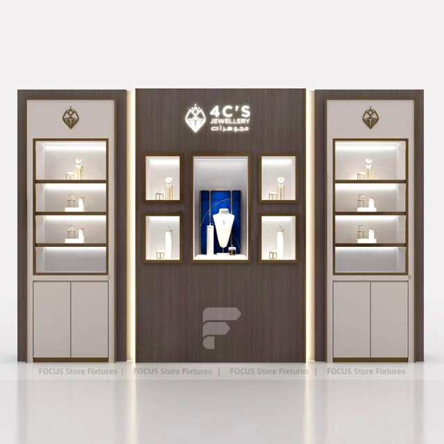 Premium Beige Jewelry Showcase Cabinet Set