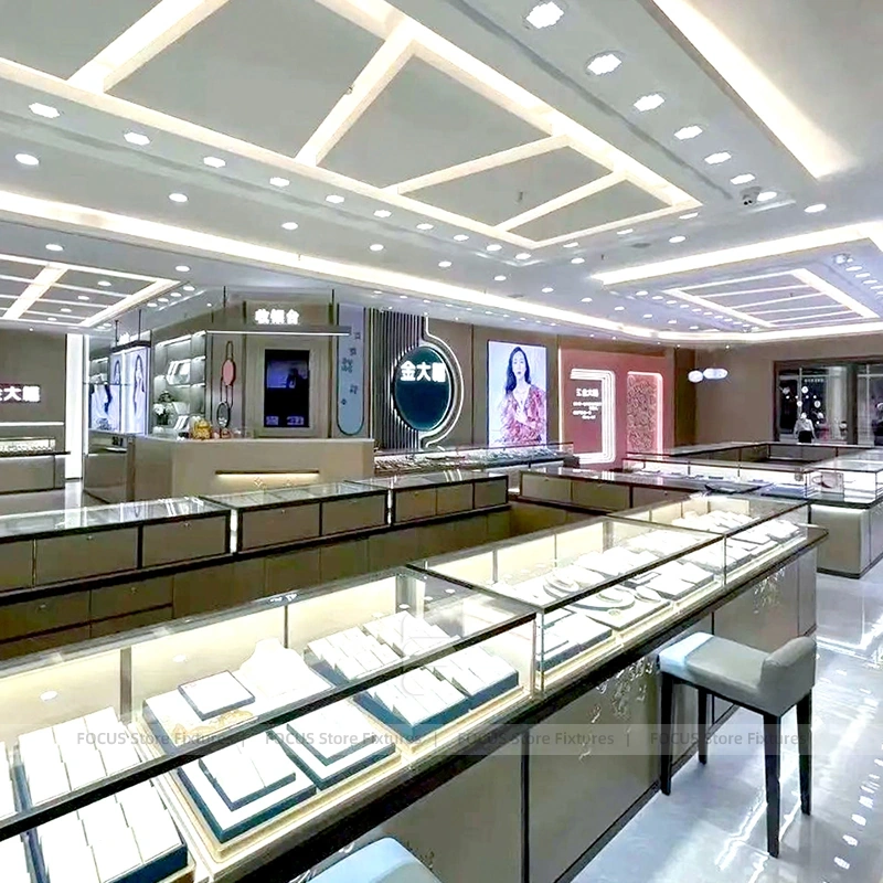 Premium Cream Jewelry Showcase Island Set
