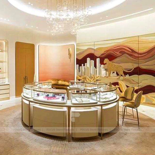 Premium Fluted Wood Jewelry Reception Desk