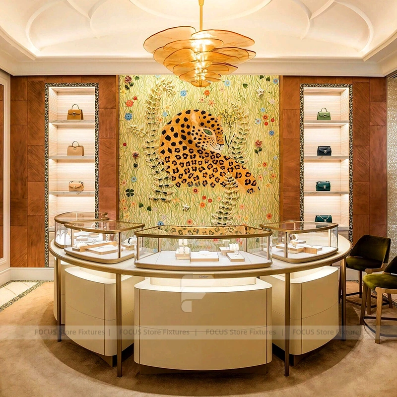 Premium Fluted Wood Jewelry Reception Desk