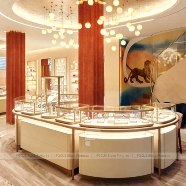 Premium Fluted Wood Jewelry Reception Desk