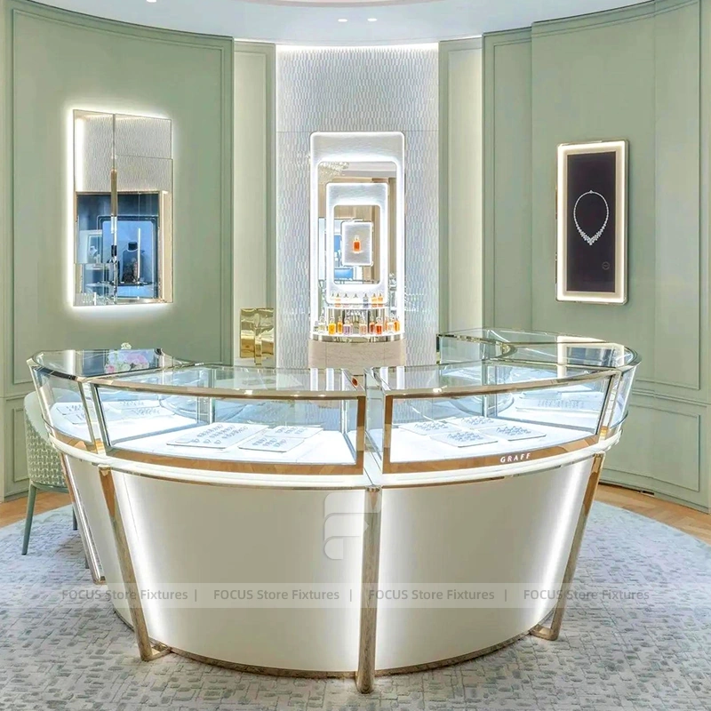 Refined Champagne Gold Jewelry Showcase Counter Set