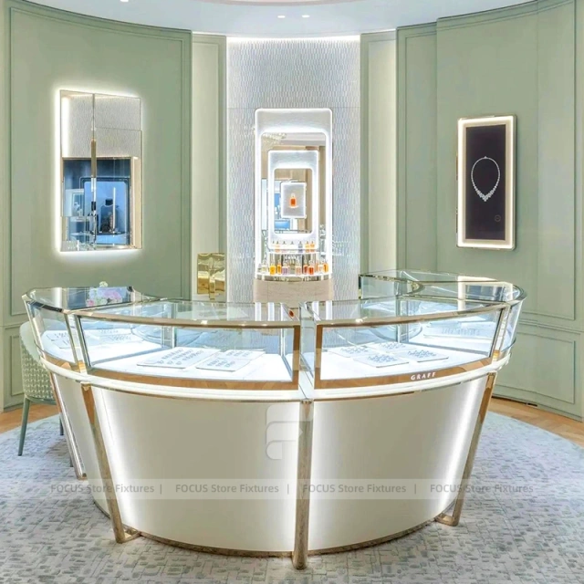 Refined Champagne Gold Jewelry Showcase Counter Set