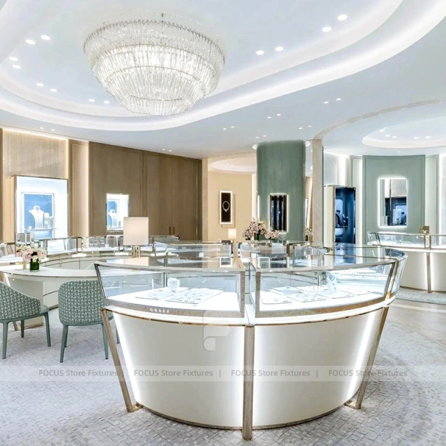 Refined Champagne Gold Jewelry Showcase Counter Set