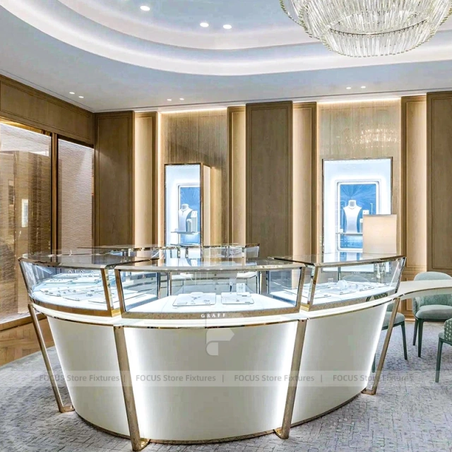 Refined Champagne Gold Jewelry Showcase Counter Set
