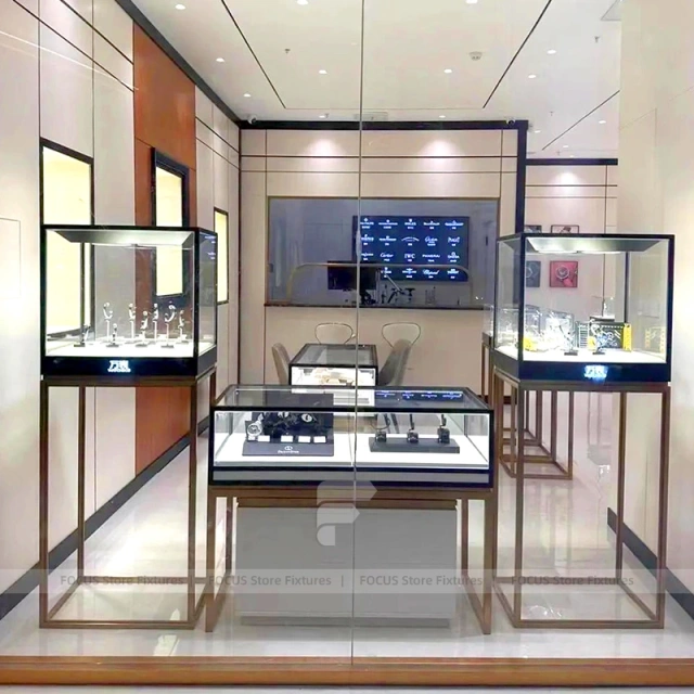 Refined Fluted Wood Jewelry Showcase Counter Set