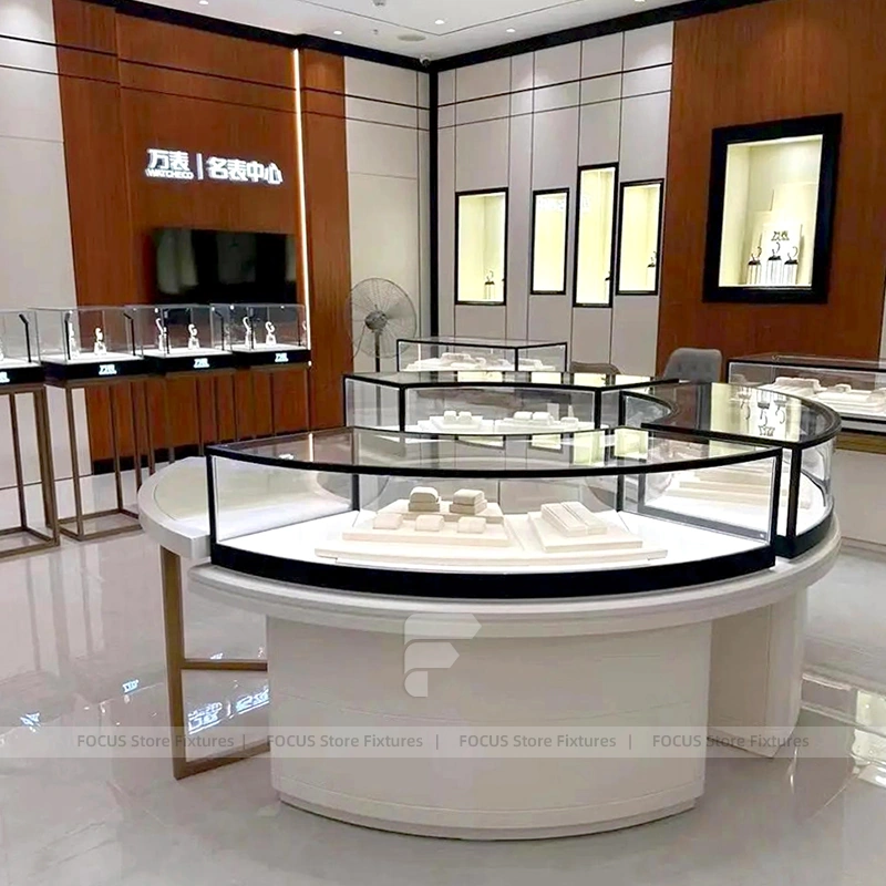 Refined Fluted Wood Jewelry Showcase Counter Set