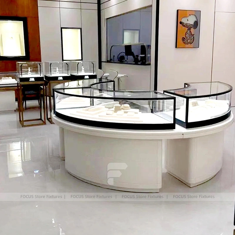 Refined Fluted Wood Jewelry Showcase Counter Set