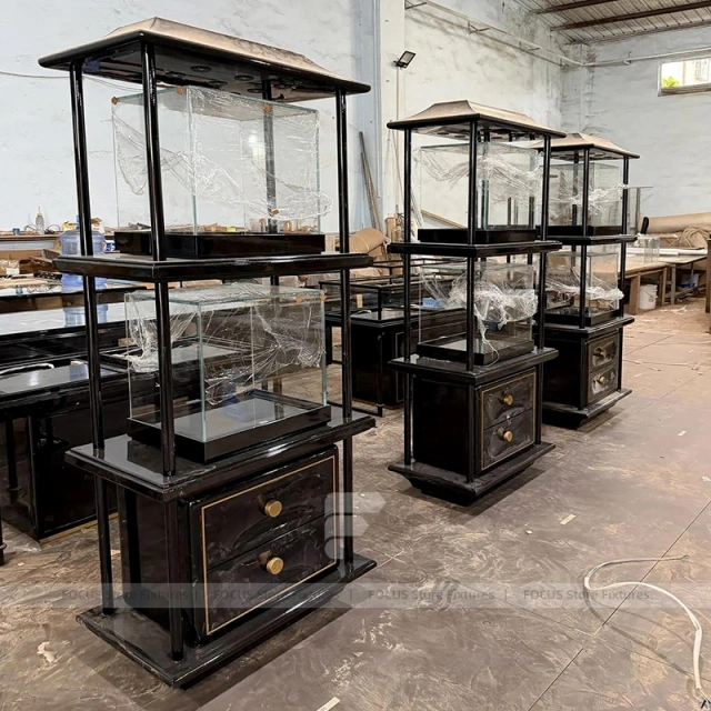 Refined Walnut Jewelry Display Showcase Set
