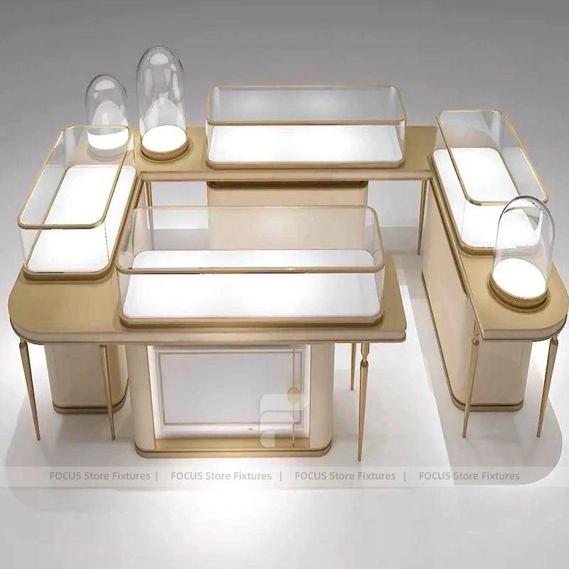 Sophisticated Champagne Gold Jewelry Showcase Counter Set