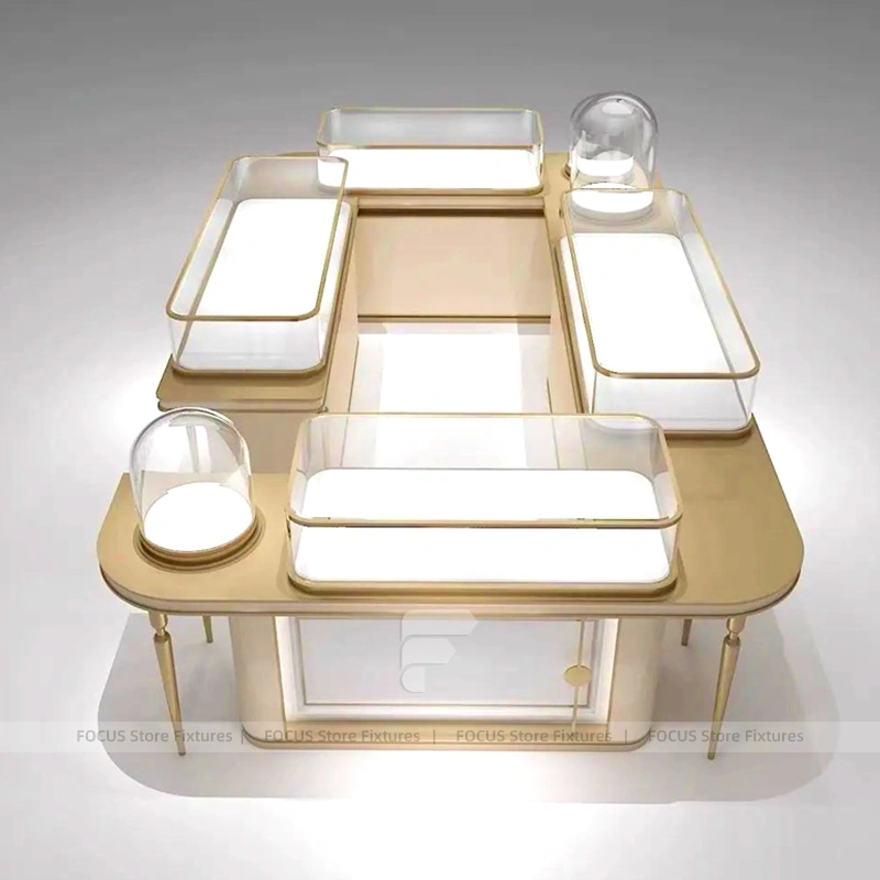 Sophisticated Champagne Gold Jewelry Showcase Counter Set