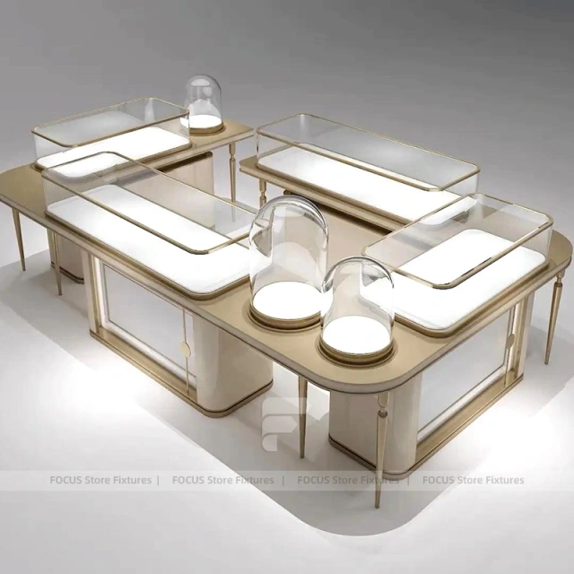 Sophisticated Champagne Gold Jewelry Showcase Counter Set