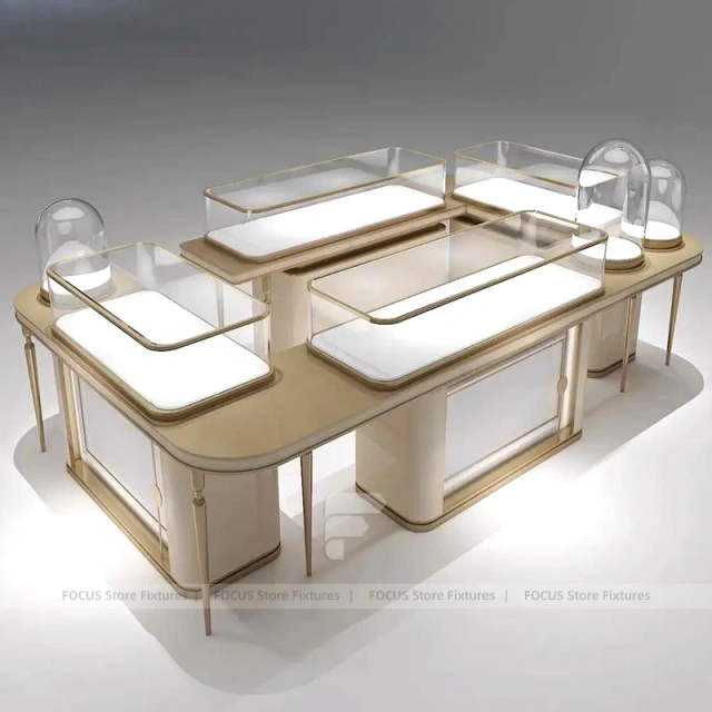 Sophisticated Champagne Gold Jewelry Showcase Counter Set