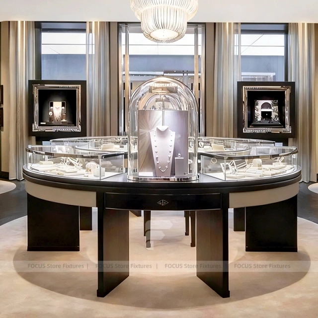 Sophisticated Fluted Wood Jewelry Showcase Counter Set