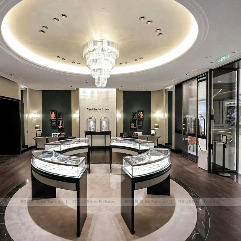 Sophisticated Fluted Wood Jewelry Showcase Counter Set