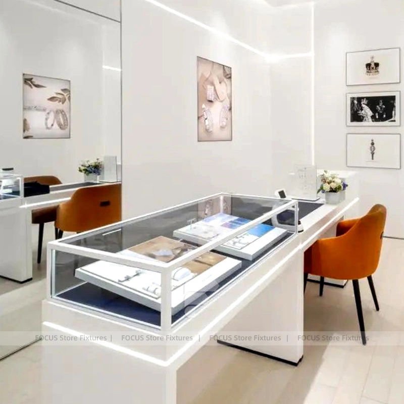 Sophisticated Marble Accent Jewelry Showcase Counter Set