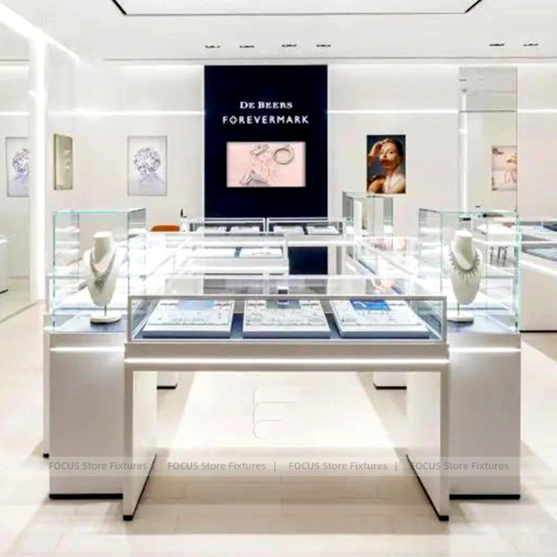 Sophisticated Marble Accent Jewelry Showcase Counter Set
