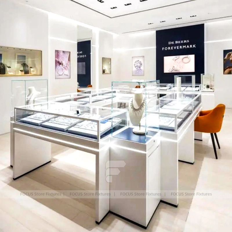 Sophisticated Marble Accent Jewelry Showcase Counter Set