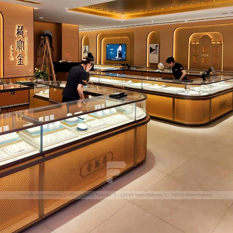 Sophisticated Walnut Jewelry Showcase Counter Set