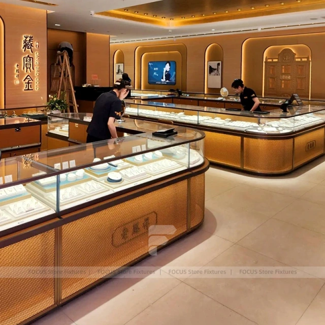 Sophisticated Walnut Jewelry Showcase Counter Set