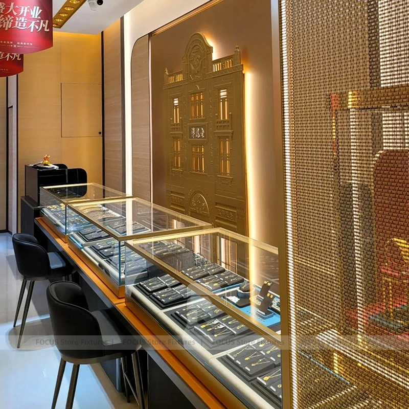 Sophisticated Walnut Jewelry Showcase Counter Set